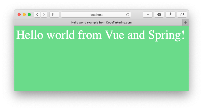 Screenshot of Vue hello world in browser