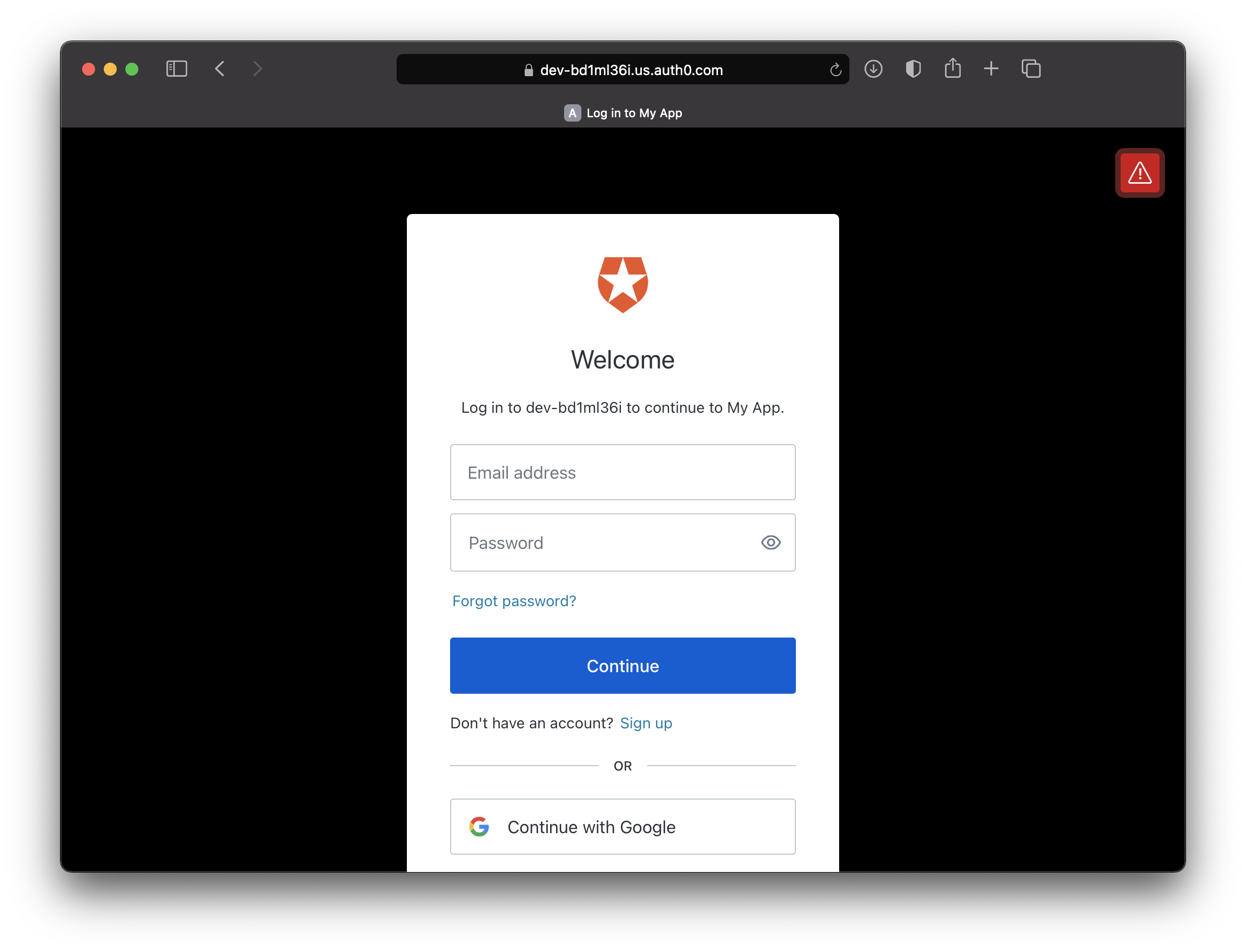 Auth0 login screen for OIDC.