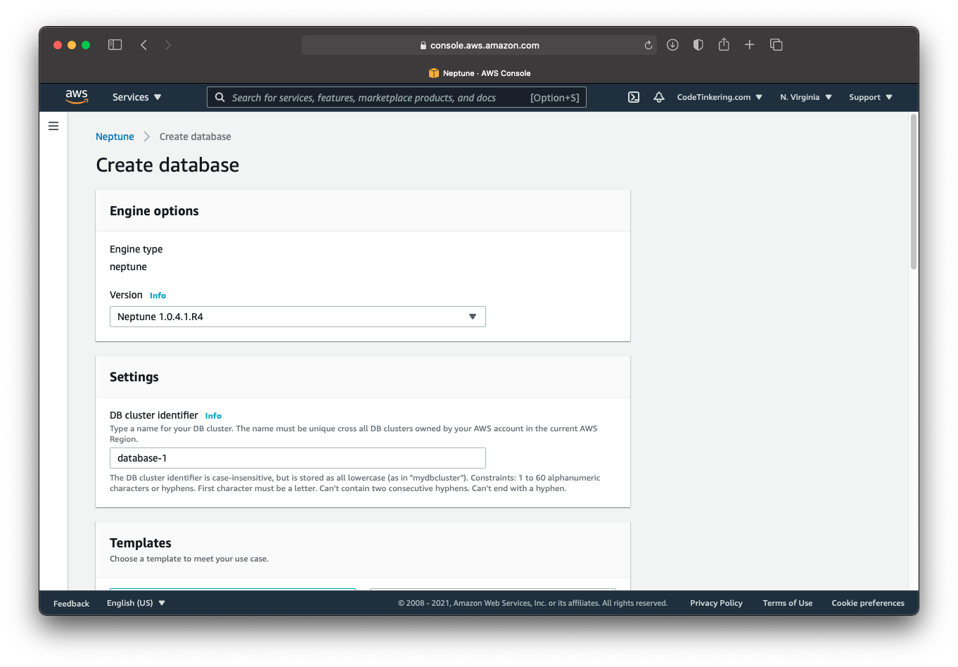AWS Neptune Create Database Settings