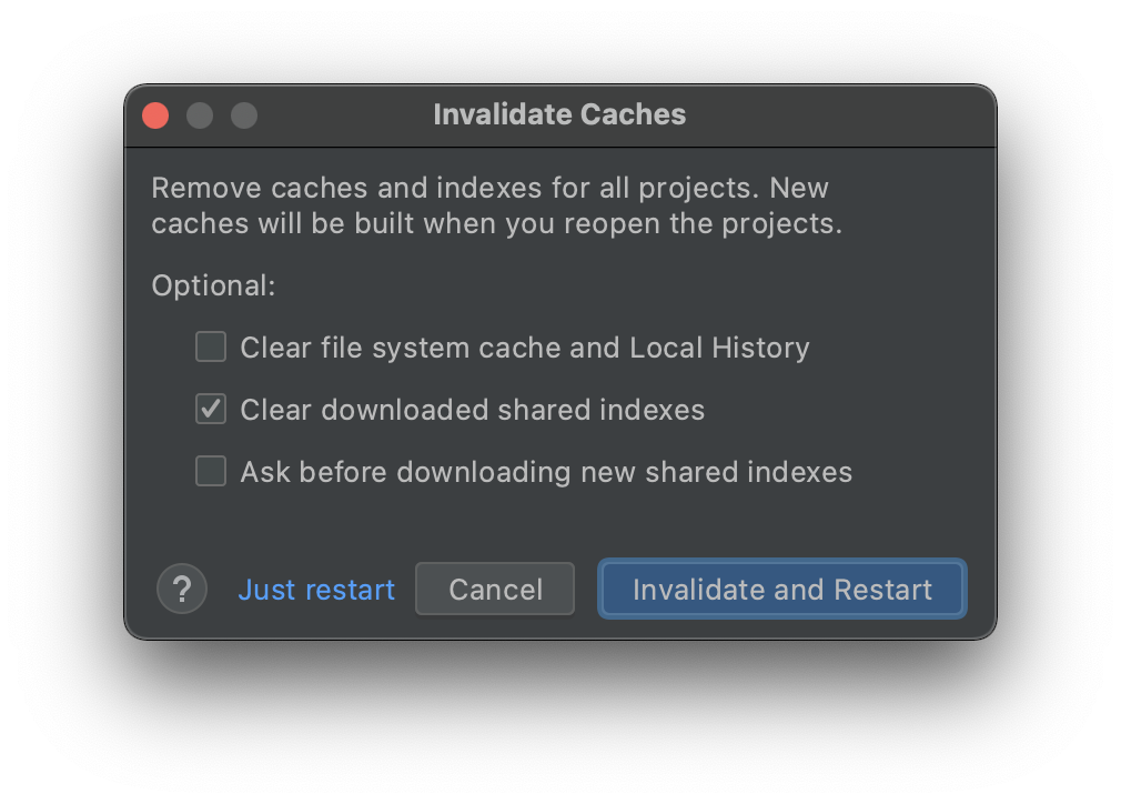 IntelliJ  Maven invalidate caches and restart