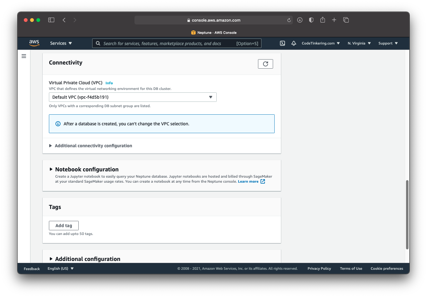 AWS Neptune Connectivity and Notebook configuration settings